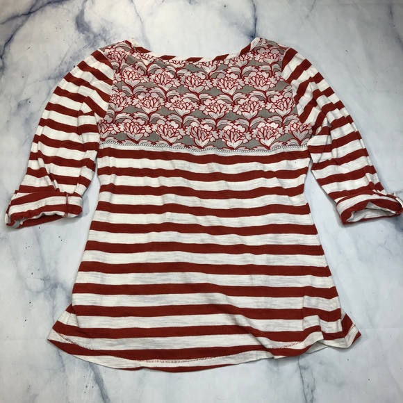 Anthropologie Postmark Red Floral Striped Henley - Picture 5 of 8
